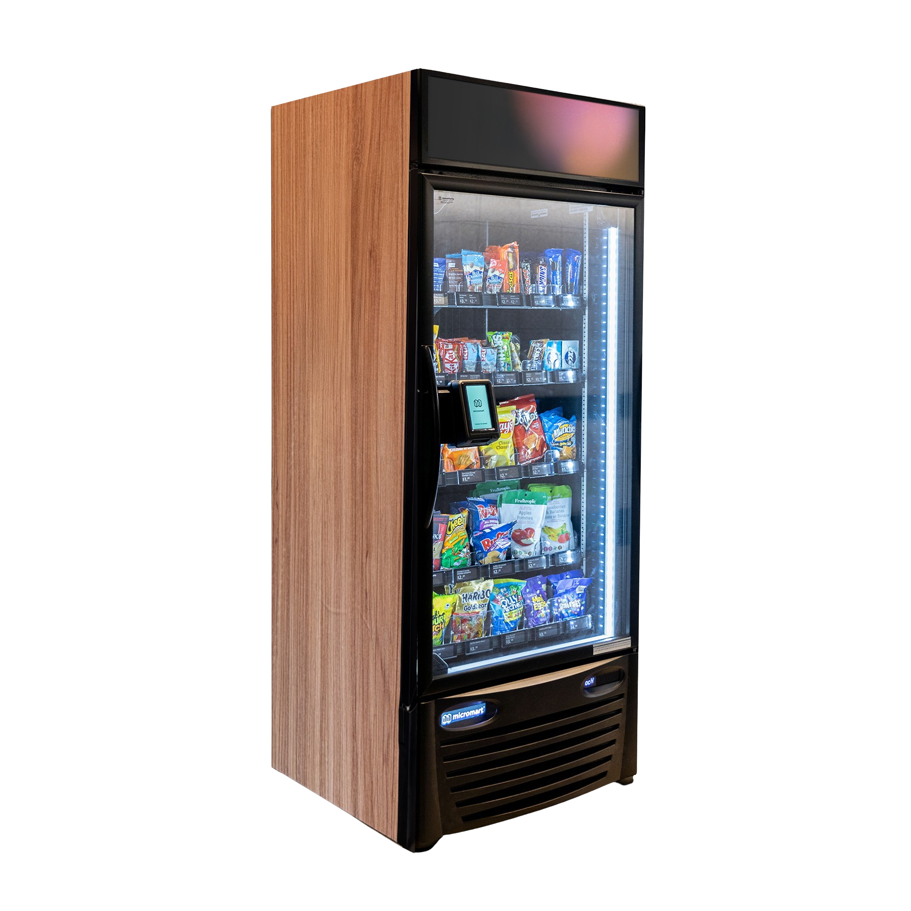 Angled wood-enclosed Micromart machine