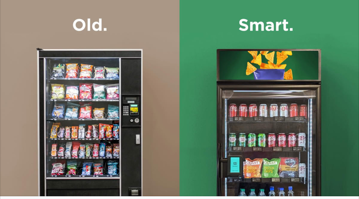 Old vending machine compared to a modern smart Micromart machine